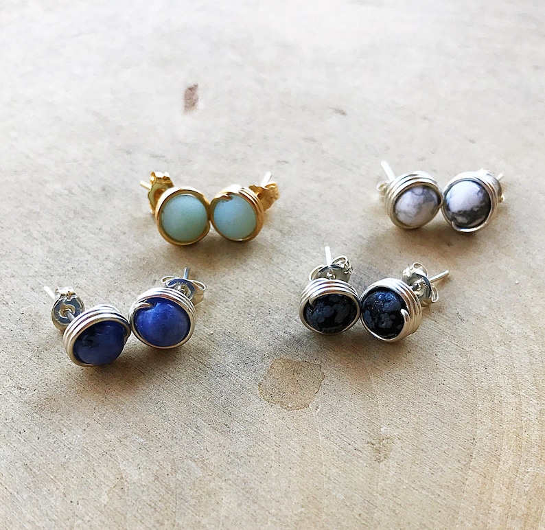 Crystal Bead Stud Earrings Reiki Healing Stone Sodalite Etsy