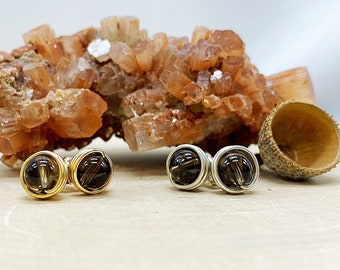 Smoky Quartz Stud Earrings - Healing Crystal Jewelry - Jewelry for Courage and Grounding