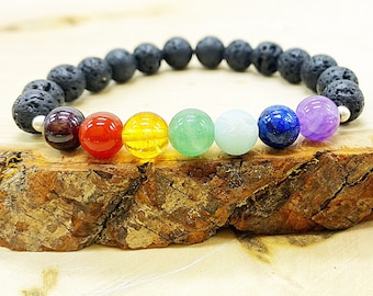 Lava Essential Oil Diffuser Bracelet - Chakra Balance Healing Crystal Bracelet - Rainbow Pride Stone Jewelry