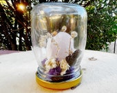 Crystal Fairy Garden - Rose Quartz Crystal Terrarium Art - Miniature Diorama with Dried Flowers
