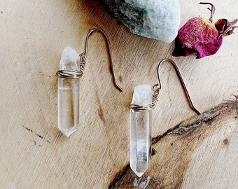 Quartz Crystal Dangle Earrings - Sterling Silver Clear Quartz Earrings - Jewelry for Power and Good Energy