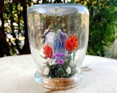 Crystal Fairy Garden - Blue Kyanite Crystal Terrarium Art - Miniature Diorama with Dried Flowers