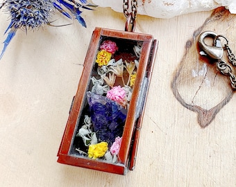 Crystal Garden Shadow Box Necklace - Purple Amethyst Pendant - Fairy Garden Terrarium