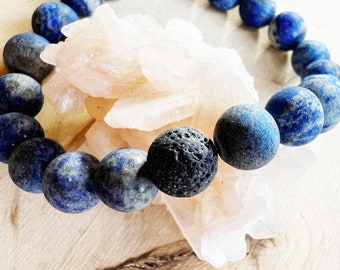 Lapis Lazuli Men’s/Unisex Bracelet - Healing Crystal Bracelet with Lava - Bracelet for Intuition and Clarity