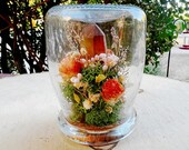 Crystal Garden Diorama - Dried Flower Terrarium Art - Miniature Fairy Garden with Citrine Crystal