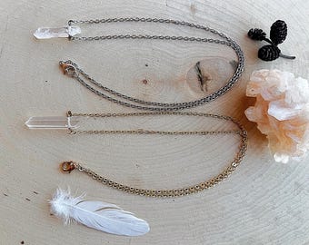 Healing Crystal Necklace - Clear Quartz Power Stone Pendant - Silver Jewelry for Power and Good Energy