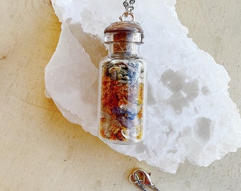 Amethyst Crystal Spell Jar Necklace - Intention Jar Pendant for Enlightenment and Wisdom