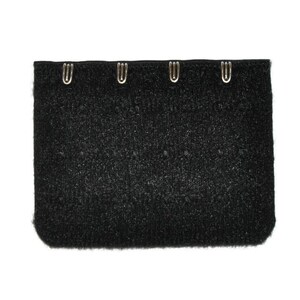 May include: Black fabric with four silver hooks along the top edge. The fabric has a fuzzy texture.