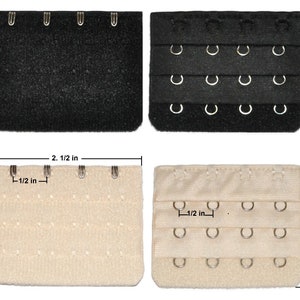 Bra Extenders Set of 4, Narrow 4-Hook, Beige & Black image 2