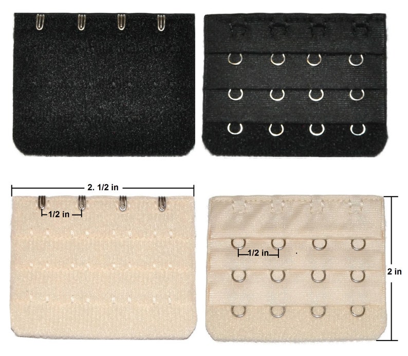 Bra Extenders Set of 4, Narrow 4-Hook, Beige & Black image 2