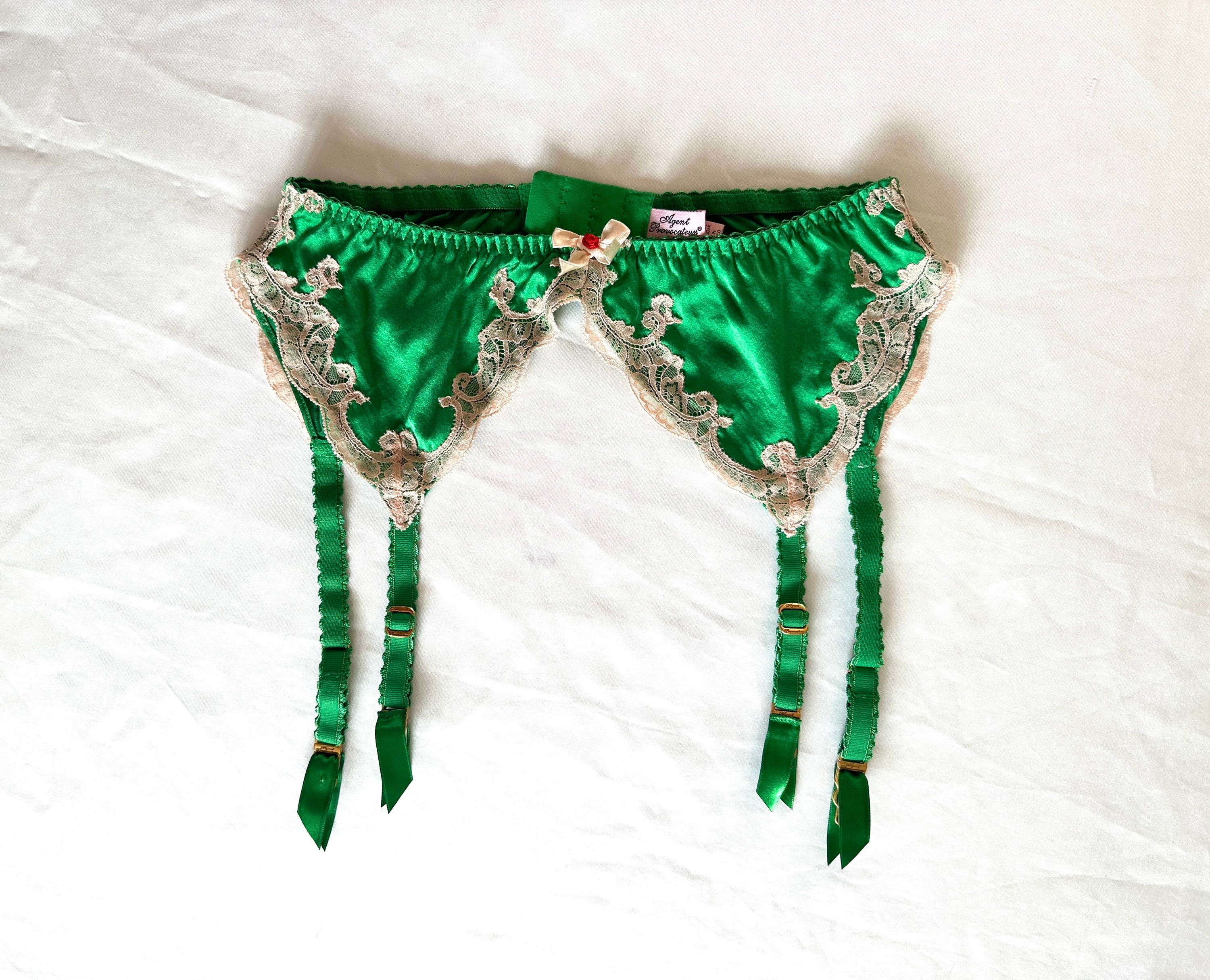 Agent Provocateur Silk Green Garter Belt Etsy
