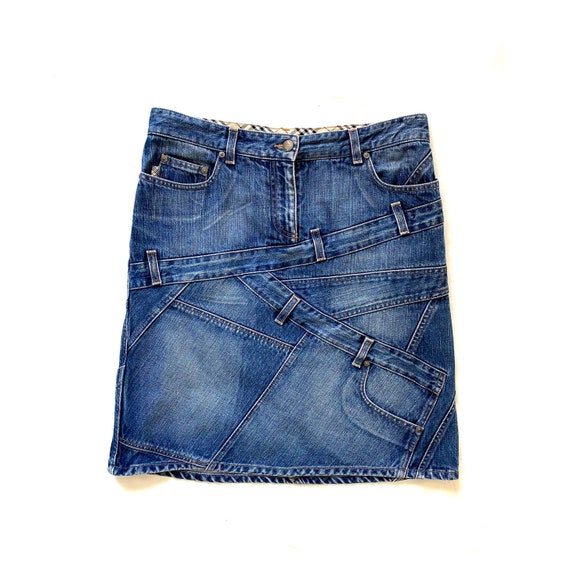 Burberry London patch jeans skirt, Patchwork Denim