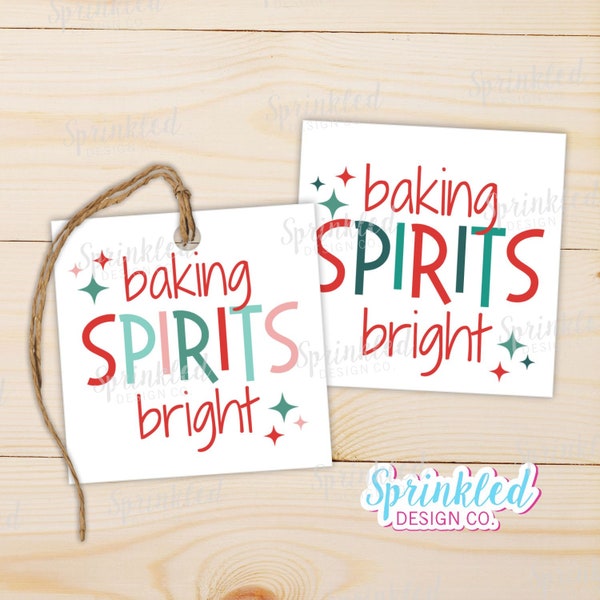 INSTANT DOWNLOAD I Baking Spirits Bright Bundle I Red, Green, Pink, Blue I 2x2" Square Tag | Cookie Printable | Christmas | Holiday