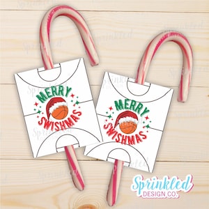 SOFORTIGER DOWNLOAD I Merry Swishmas 2,5x3" Candy Cane Karte | Druckbar I Weihnachten I Feiertage | Basketball