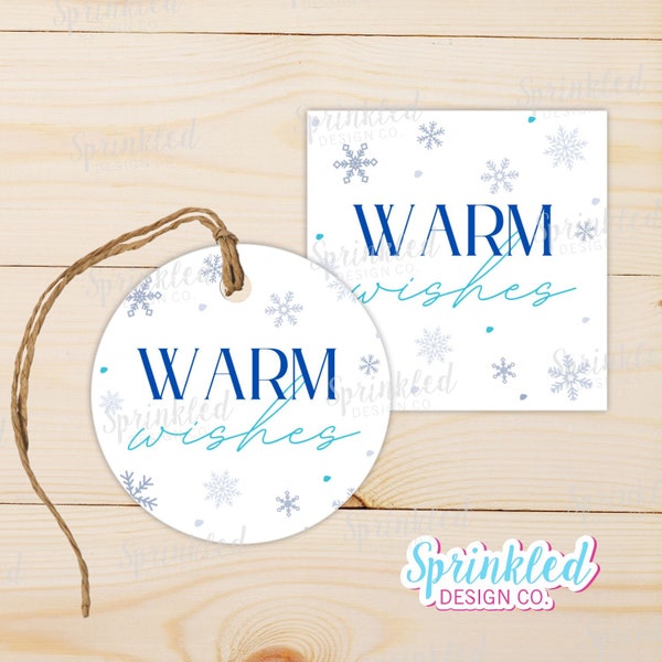 INSTANT DOWNLOAD I Warm Wishes I 2x2" Tag with blue & Gray | Cookie Printable | Instant Download | Christmas | Holiday I Winter