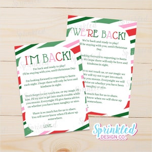 TÉLÉCHARGEMENT IMMÉDIAT I Je suis de retour ! Carte 5 x 7" poème elfe | Nous sommes de retour ! I rouge vert rose | Cookie imprimable | Téléchargement instantané | Noël | Vacances