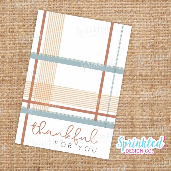 INSTANT DOWNLOAD I Thankful For You 3.5x5" Cookie Card with Neutral Fall Colors Orange, Blue, Beige | Cookie Printable I Thanksgiving