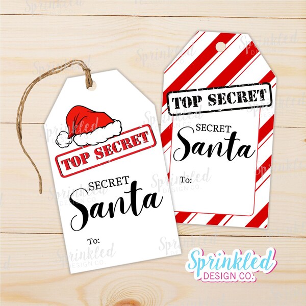 INSTANT DOWNLOAD I Secret Santa Top Secret Gift Tags I Santa Gift Labels I Printable Santa Tags I School and Office Secret Santa Game