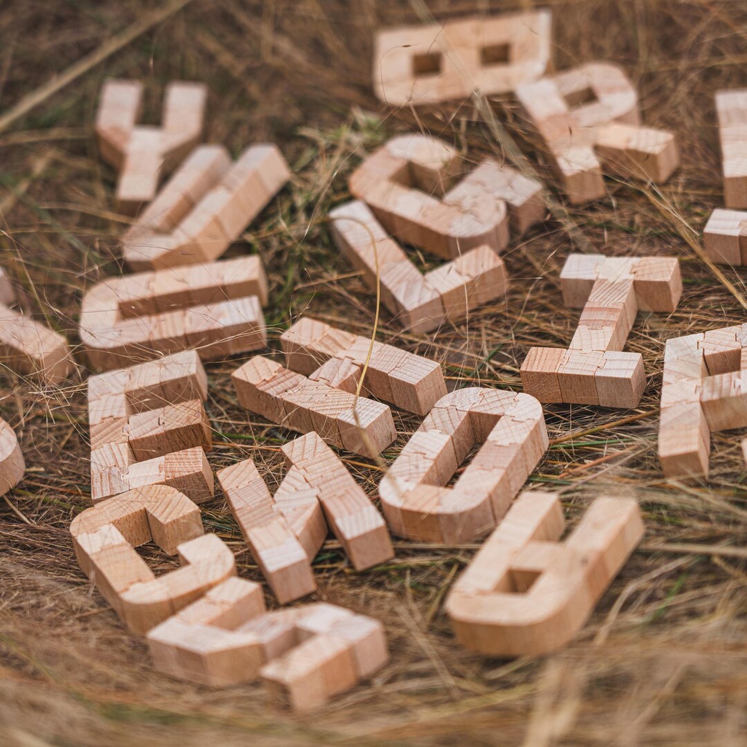 DIY Wooden Alphabet Building Blocks,26 Capital Letters Puzzle Set ...
