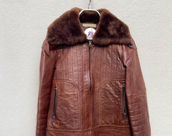 Giacca in pelle trapuntata Made in France anni '70 Daniel Hechter taglia XS XXS