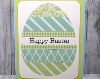 Easter Greeting Card: Large Egg Blues Greens
