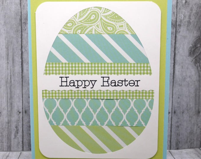 Easter Greeting Card: Large Egg Blues Greens