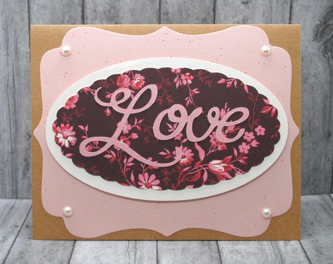Love Greeting Card: Oval Flowers and Pearls