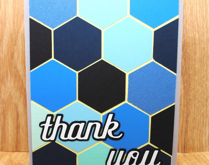 Hexagon Blues Thank You Card, Blank Greeting Card