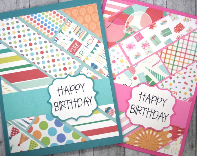 Birthday Collage Card: Handmade Greeting Card - Choose Blue or Pink