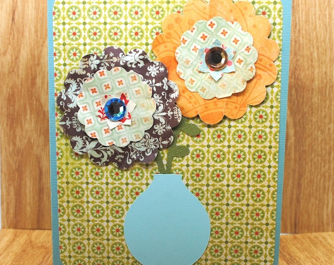 Crinkled Flowers in Vase Card, Blank Greeting Card