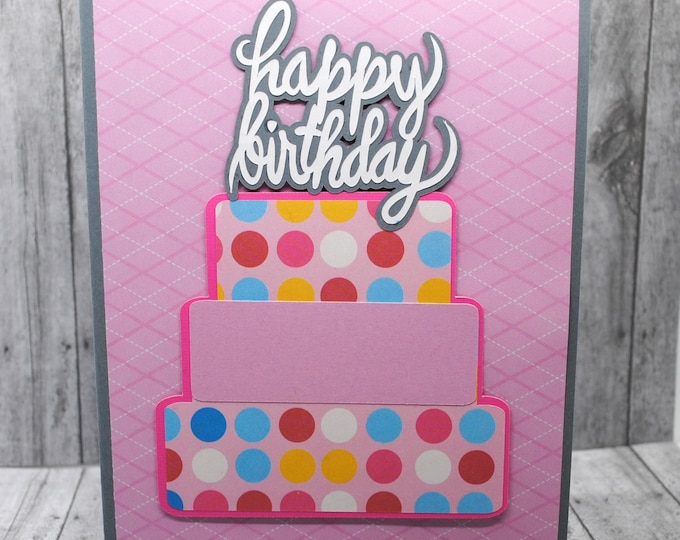 Polka Dot Birthday Cake Card: Tiered Cake - Pink