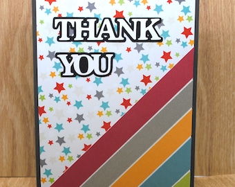 Stripes & Stars Thank You Card, Blank Greeting Card
