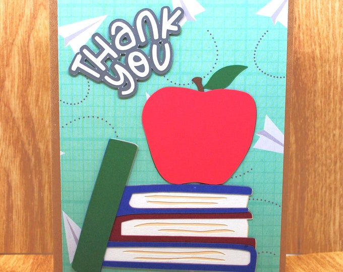 Book Stack and Apple Thank You Appreciation Card, Blank Greeting Card