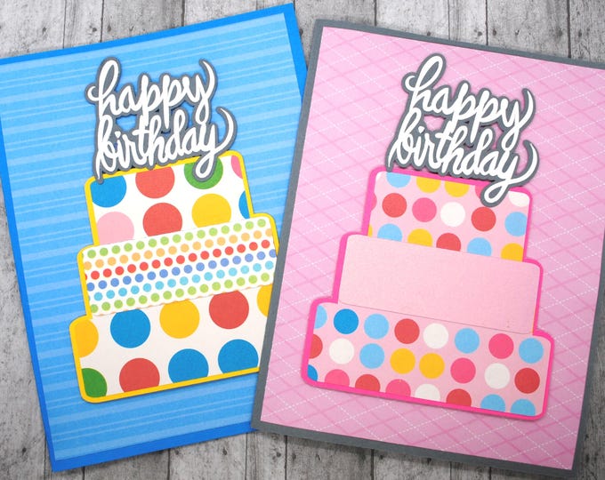 Your Choice - Polka Dotted Tiered Birthday Cake Card - Greeting Card - Blank Note Card