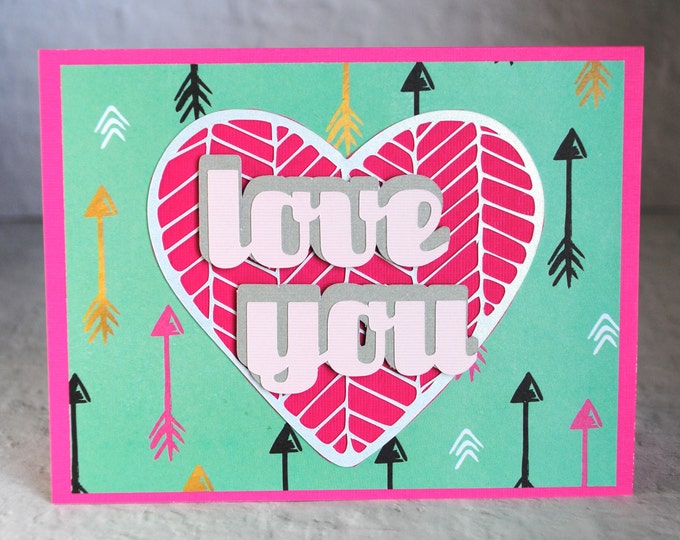 Love You Heart with Arrows Card, Blank Greeting Card
