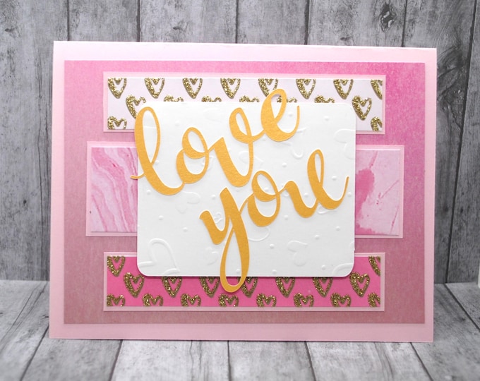 Love You Greeting Card: Pink & Gold Hearts