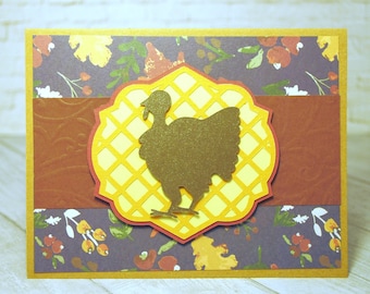 Turkey with Fall Foliage Background Thanksgiving Card, Blank Greeting Card
