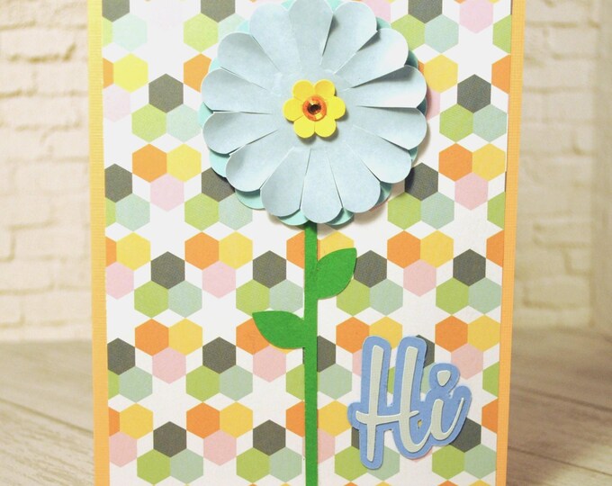 Blue Flower on Stem Card: Blank Greeting Card
