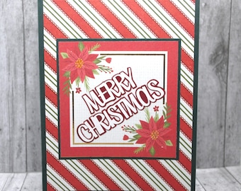 Merry Christmas Card - Poinsettias and Ribbon