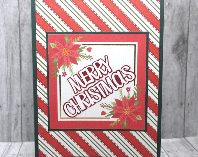 Merry Christmas Card - Poinsettias and Ribbon