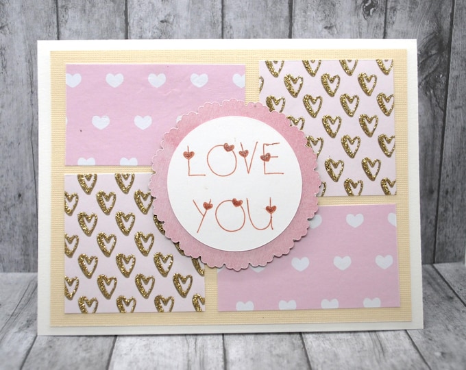 Love You Greeting Card: White Hearts, Light Pink & Butter Yellow