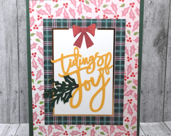 Tidings of Joy Christmas Card - Holly and Plaid