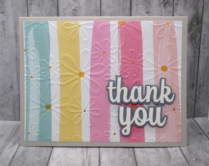 Striped Thank You Card: Embossed flowers