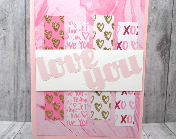 Love You Greeting Card: Marbled Pinks