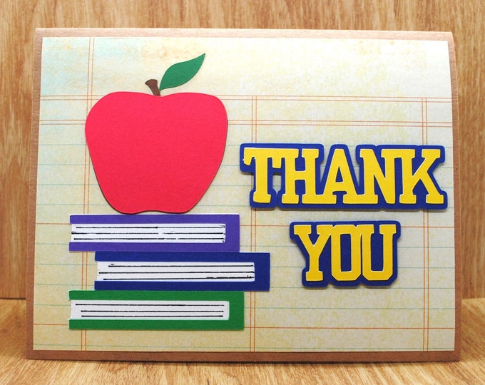 Books & Apple Thank You Appreciation Card, Blank Greeting Card