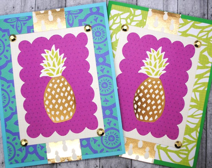 Tropical Golden Pineapple Card: Choose Blue or Green