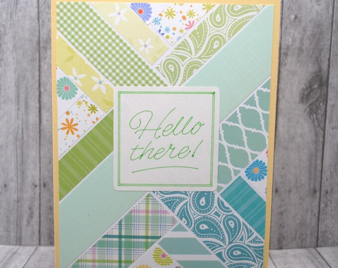 Hello There Blank Greeting Card: Greens and Blues