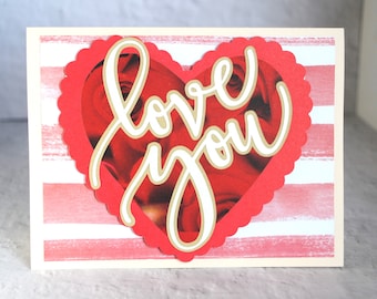 Red Stripes Love You Card, Blank Greeting Card