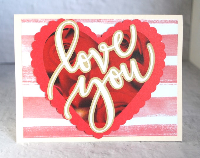 Red Stripes Love You Card, Blank Greeting Card