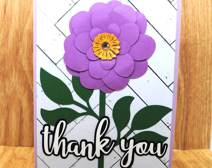 Single Purple Rose Thank You Card, Blank Greeting Card